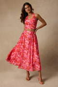 Nashira Pink Multi Floral High-Rise Midi Skirt