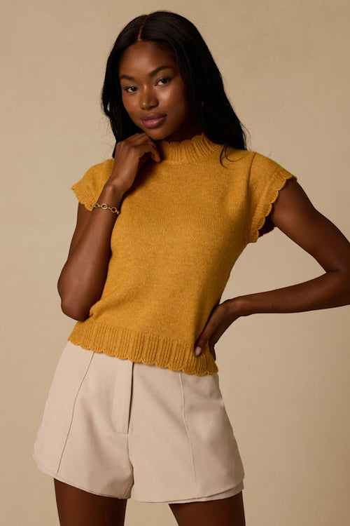 Tilda Yellow Cap Sleeve Scalloped Sweater Top