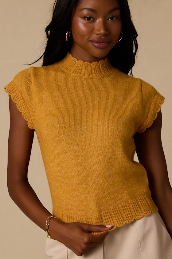 Tilda Yellow Cap Sleeve Scalloped Sweater Top