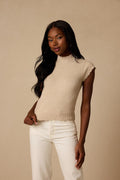 Tilda Beige Cap Sleeve Scalloped Sweater Top