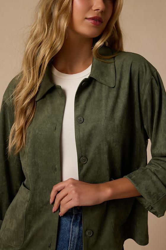 Hilary Olive Suede Collared Jacket