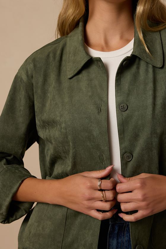 Hilary Olive Suede Collared Jacket