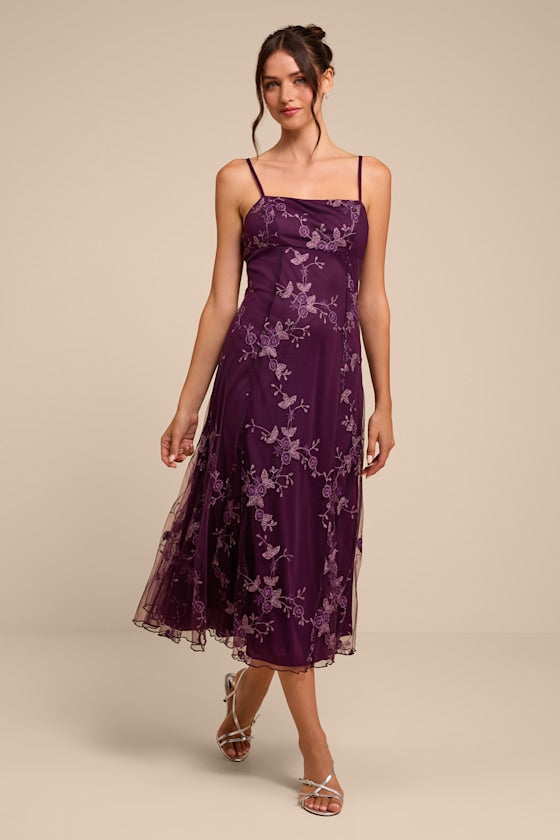 Ronette Plum Floral Embroidered Midi Dress