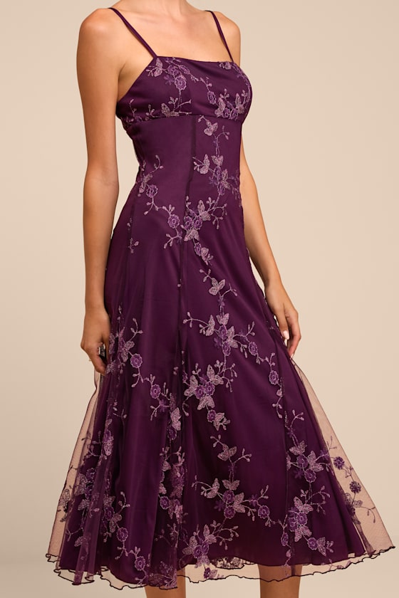 Ronette Plum Floral Embroidered Midi Dress