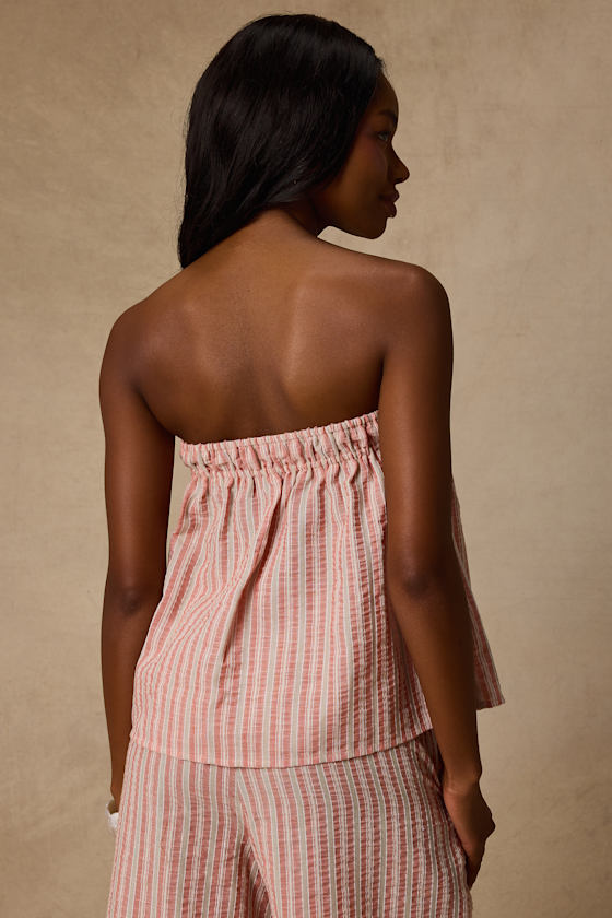 Billie Pink Striped Cotton Strapless Top