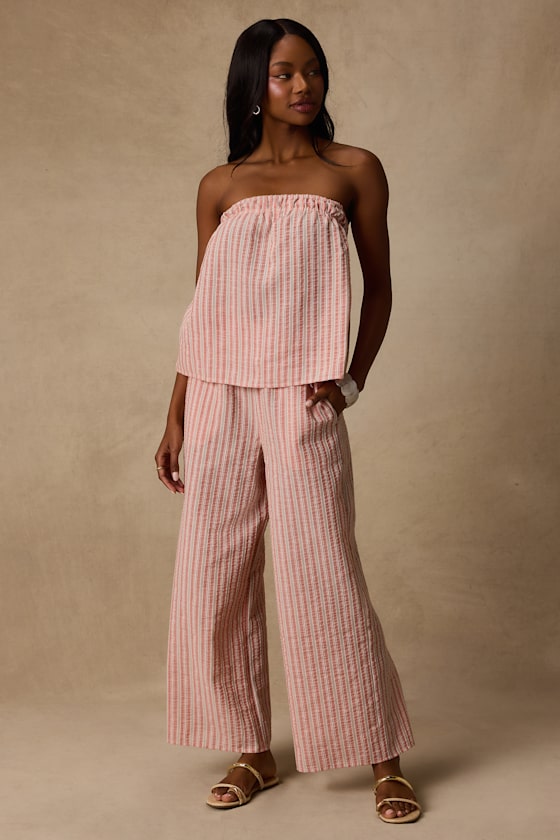 Billie Pink Striped Cotton Strapless Top