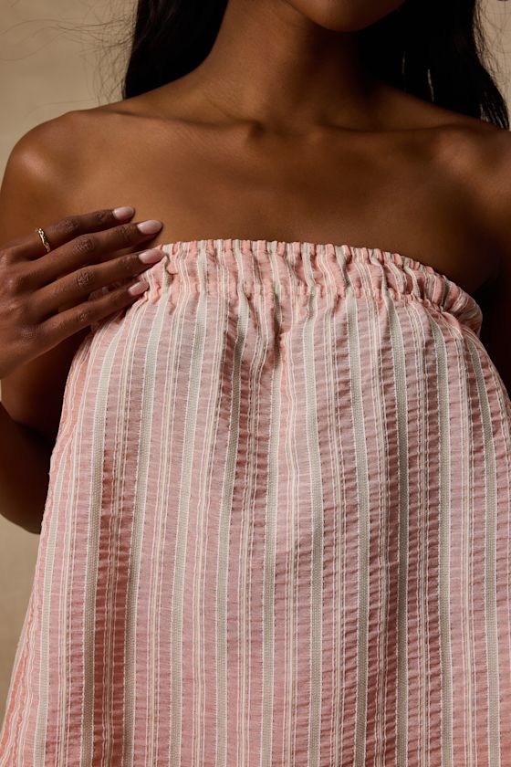 Billie Pink Striped Cotton Strapless Top