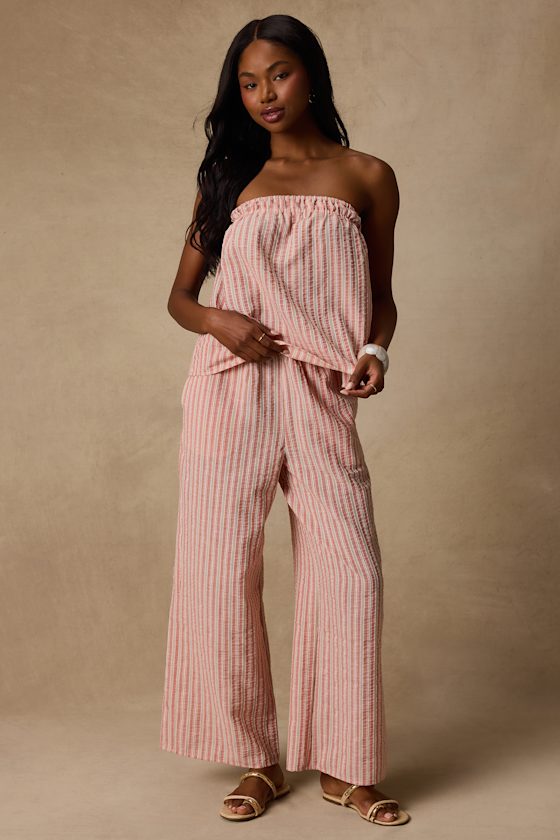 Billie Pink Striped Cotton Wide-Leg Pants