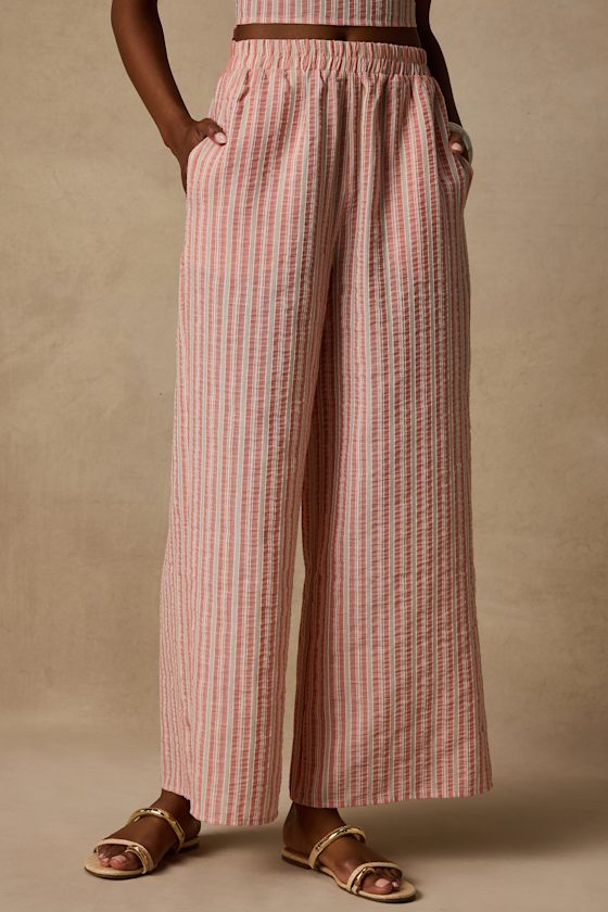 Billie Pink Striped Cotton Wide-Leg Pants