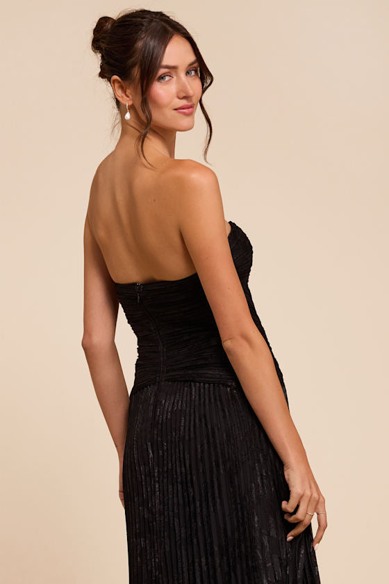 Marlene Black Floral Pleated Drop Waist Maxi Dress