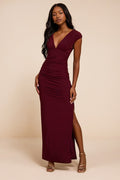 Ula Burgundy Jersey Knit Column Maxi Dress