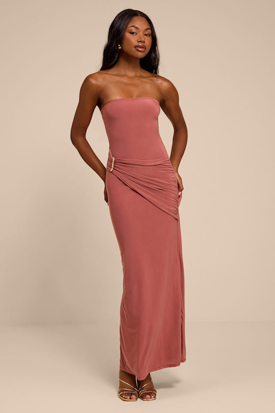 Shiloh Rose Pink Jersey Knit Column Maxi Dress