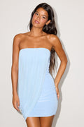 Bryer Light Blue Mesh Overlay Mini Dress