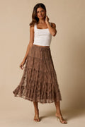 Exceptionally Graceful Tan Lace High-Rise Tiered Midi Skirt
