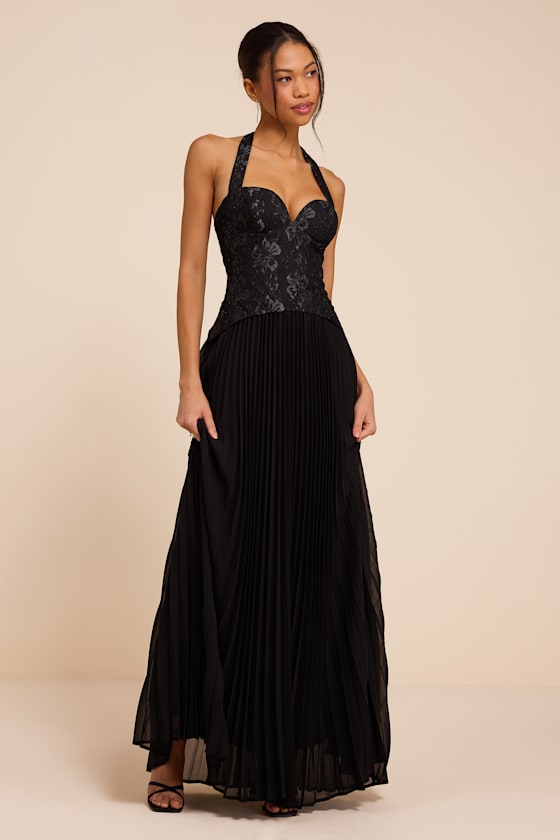 Dame Black Lace Bustier Maxi Dress