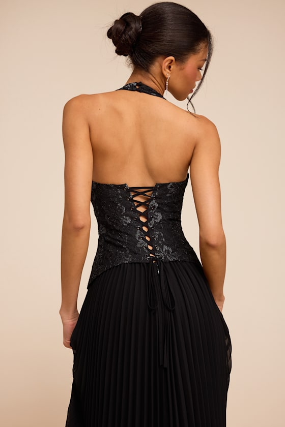 Dame Black Lace Bustier Maxi Dress
