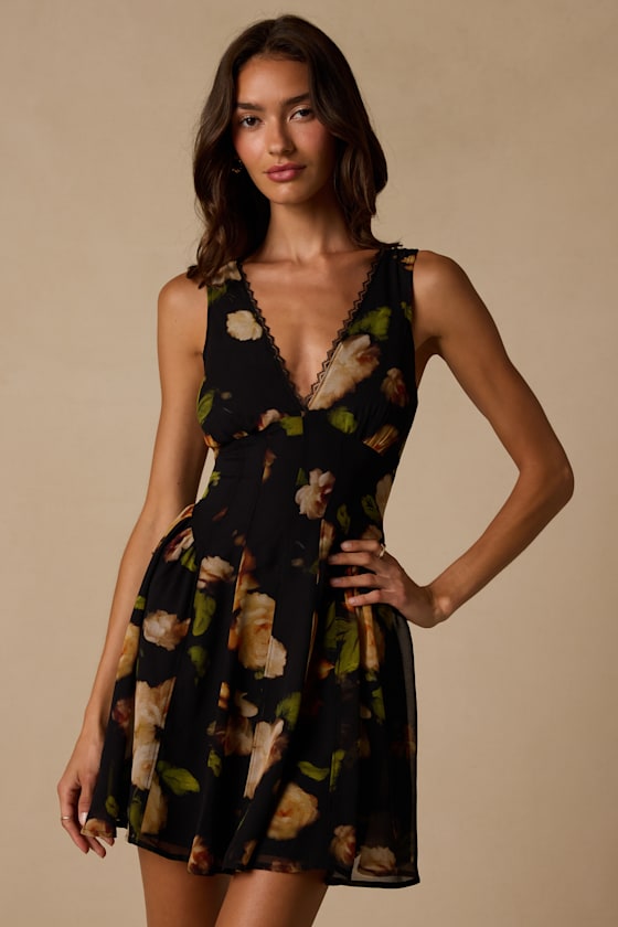 Kristen Black Floral Print Mini Dress