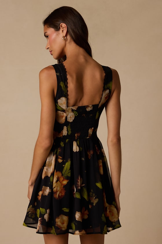 Kristen Black Floral Print Mini Dress