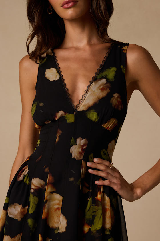 Kristen Black Floral Print Mini Dress