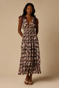 Marmara Brown Multi Floral Textured Midi Dress
