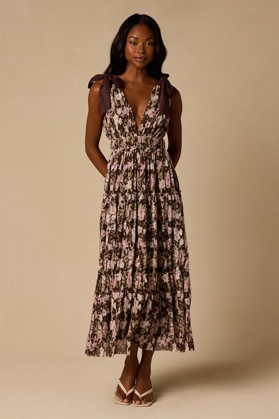 Marmara Brown Multi Floral Textured Midi Dress