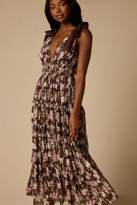 Marmara Brown Multi Floral Textured Midi Dress