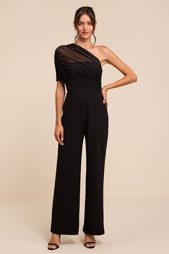 Kimia Black Mesh Asymmetrical Jumpsuit