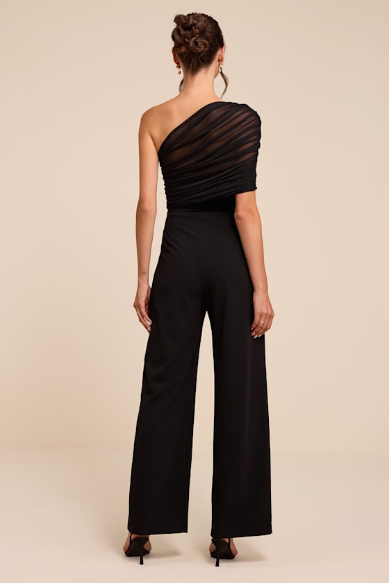 Kimia Black Mesh Asymmetrical Jumpsuit