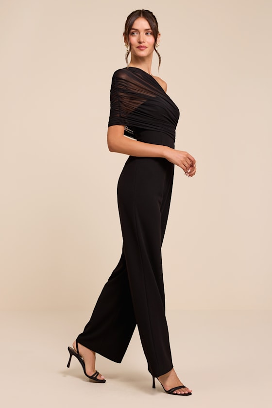 Kimia Black Mesh Asymmetrical Jumpsuit