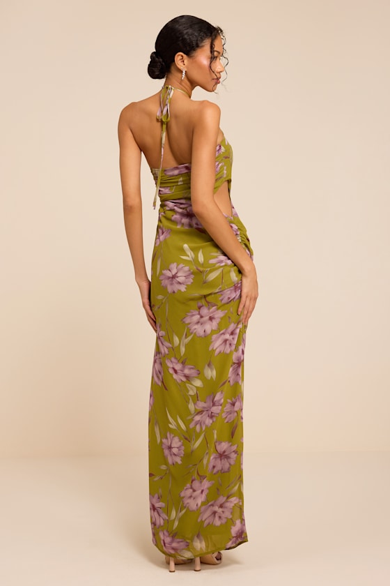 Nikina Chartreuse Floral Halter Maxi Dress
