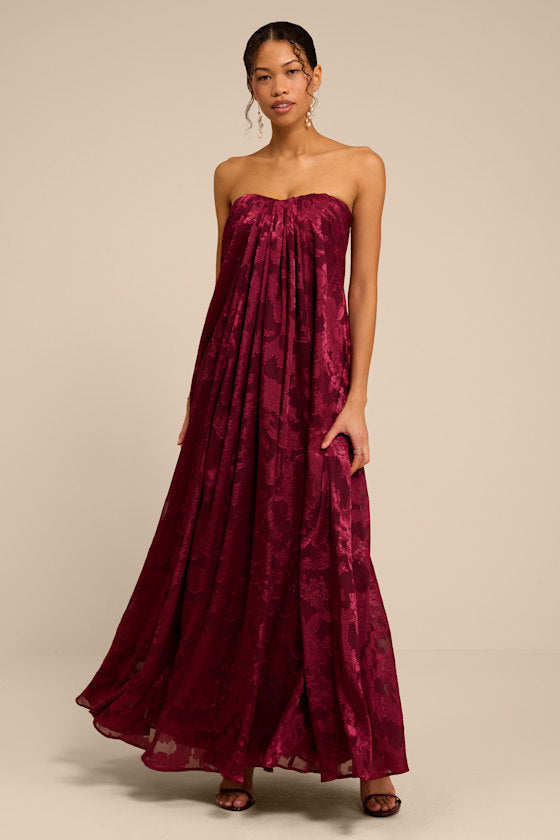 Amiri Burgundy Floral Burnout Shift Maxi Dress