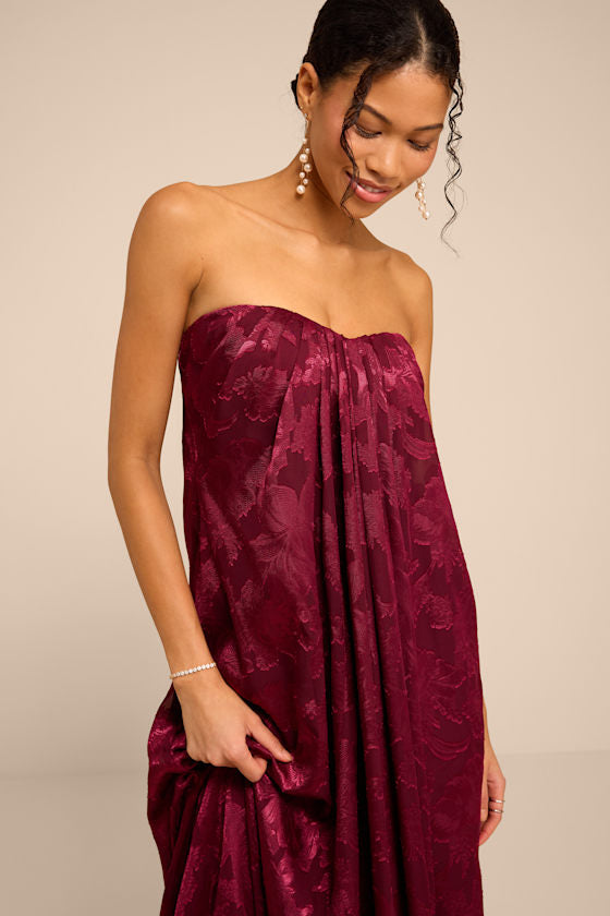 Amiri Burgundy Floral Burnout Shift Maxi Dress