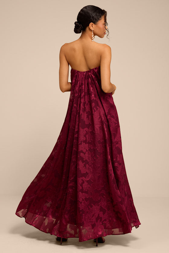 Amiri Burgundy Floral Burnout Shift Maxi Dress