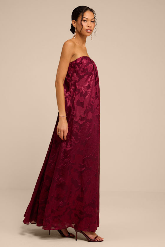 Amiri Burgundy Floral Burnout Shift Maxi Dress