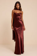 Daya Brown Satin Slip Maxi Dress and Scarf Set