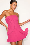 Brylee Fuchsia Pink Pleated Ruffled Strapless Mini Dress