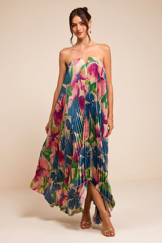 Daylen Blush Multi Floral Satin Shift Maxi Dress