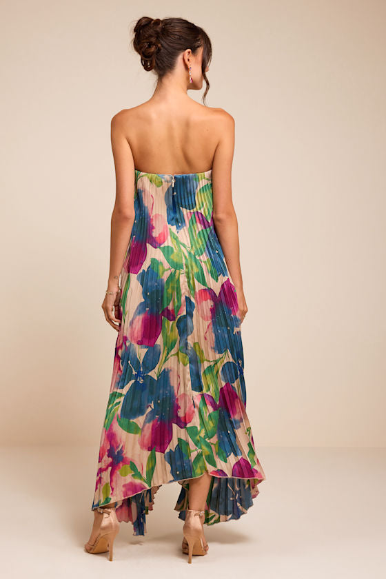 Daylen Blush Multi Floral Satin Shift Maxi Dress