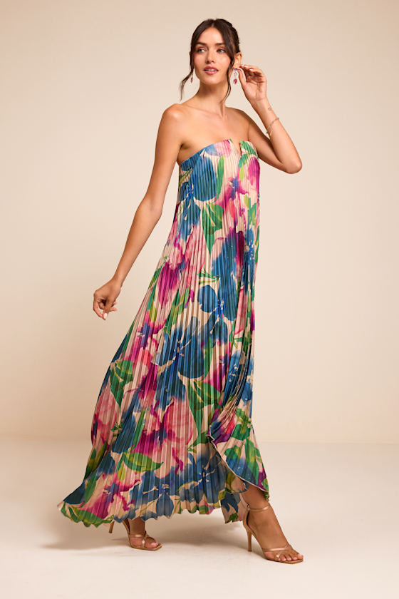 Daylen Blush Multi Floral Satin Shift Maxi Dress