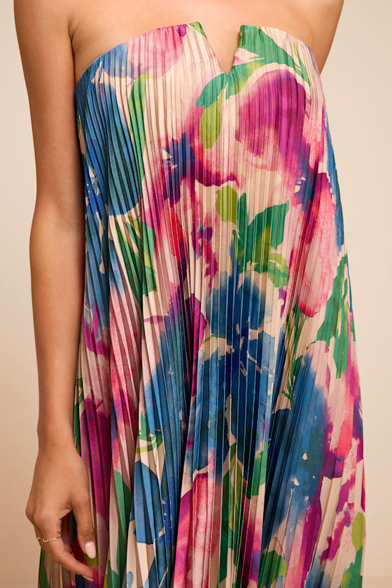 Daylen Blush Multi Floral Satin Shift Maxi Dress