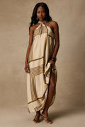 Rio Cream and Brown Abstract Print Shift Maxi Dress
