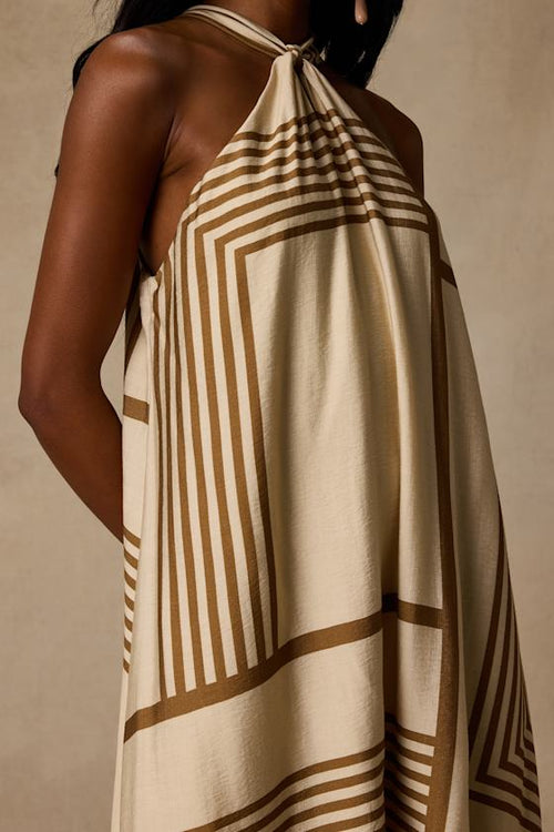 Rio Cream and Brown Abstract Print Shift Maxi Dress