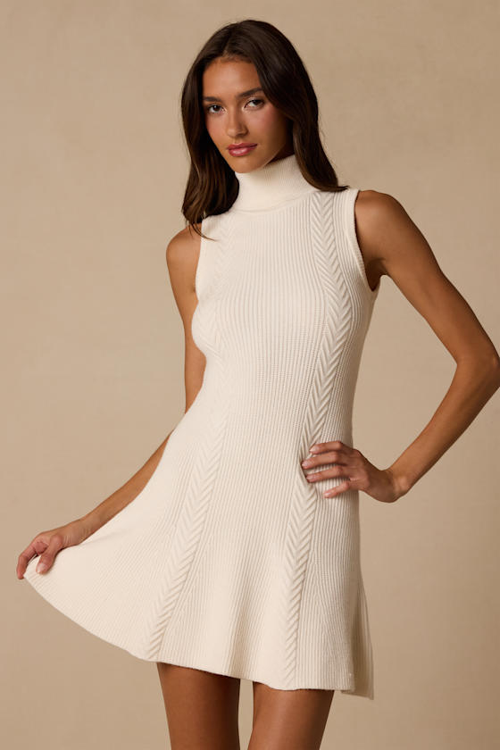 Brit Ivory Turtle Neck Sweater Mini Dress