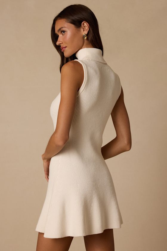 Brit Ivory Turtle Neck Sweater Mini Dress
