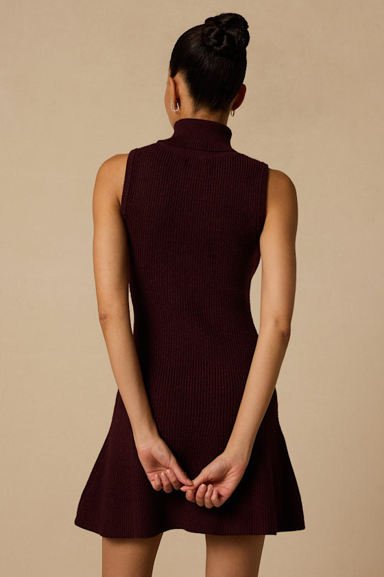 Brit Burgundy Turtleneck Sweater Mini Dress