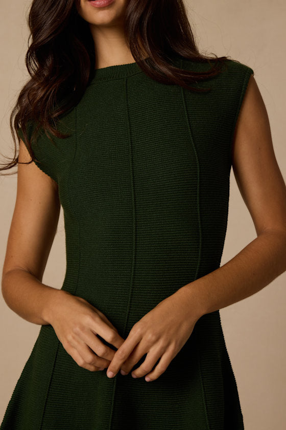 Kary Forest Green Cap Sleeve Sweater Mini Dress