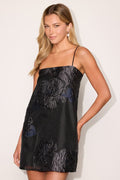 Yavanna Black Floral Jacquard Shift Mini Dress