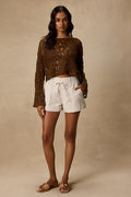 Sylvette Ivory Tie-Front High-Waisted Shorts