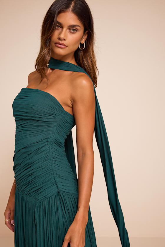 Nellie Teal Pleated Maxi Dress and Scarf Set