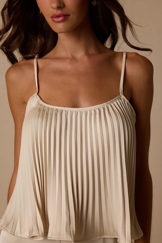 Caspian Cream Satin Pleated Cami Top